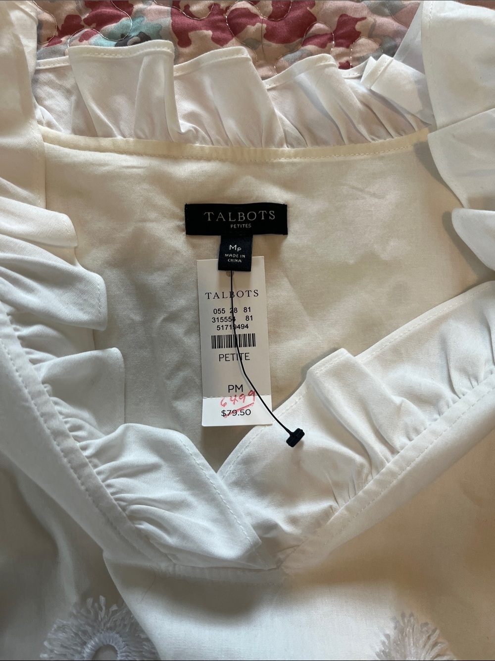 Talbots White Ruffle-Trim Eyelet Shell - Picture 2 of 2
